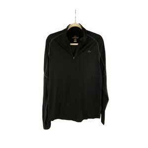 Merino Blend Mens Black Long-Sleeve Zip-Up Pullover M Raglan Sleeves Relaxed Fit